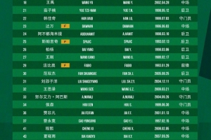 国安中超二转报名表：补报刘邵子洋、斯帕吉奇等人，撤销恩科洛洛